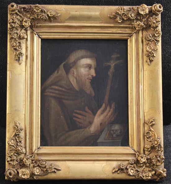 19th century Italian School Monk holding a crucifix, 8 x 6.5in.